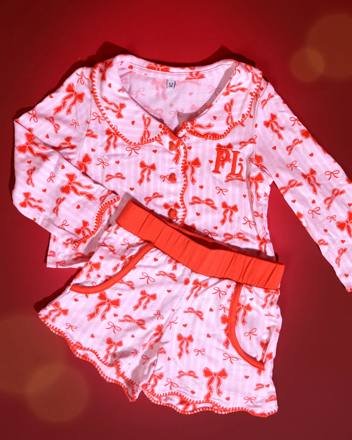 Girls Christmas Bow Pyjamas - Shorts Set - Image 2