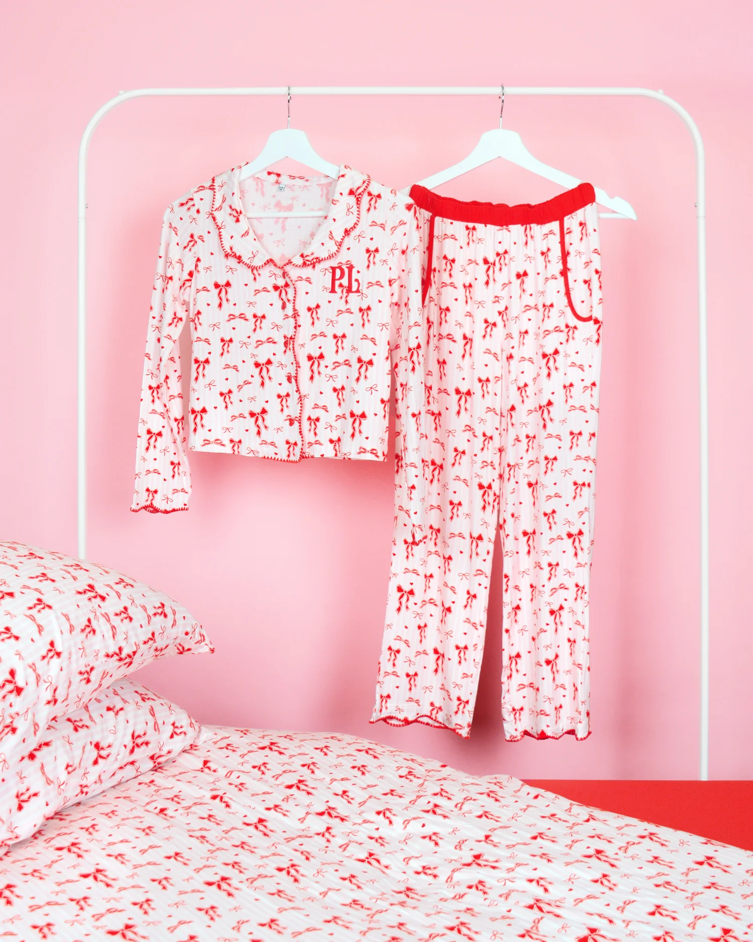 Girls Christmas Bow Pyjamas - Trousers Set