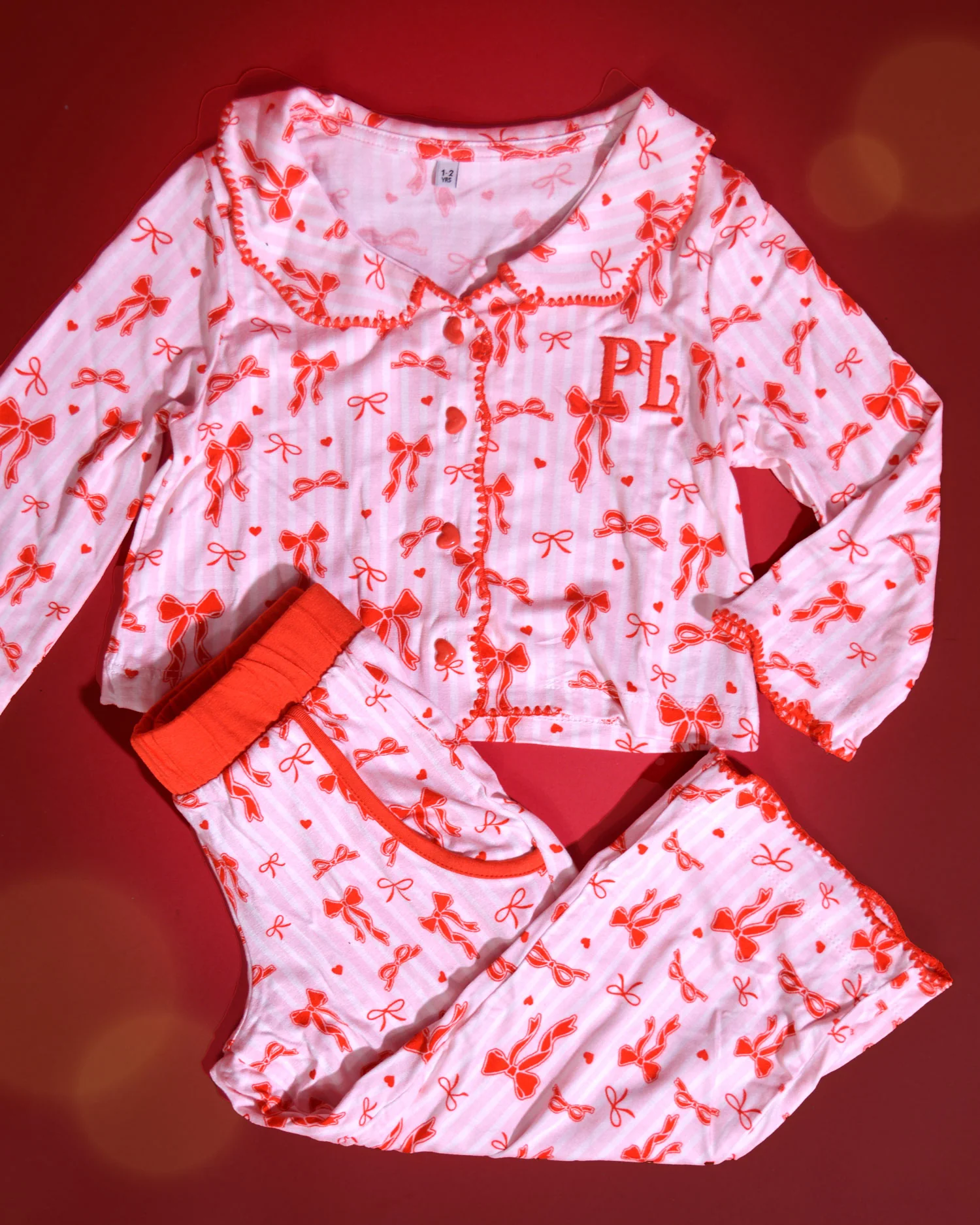 Girls Christmas Bow Pyjamas - Trousers Set - Image 2